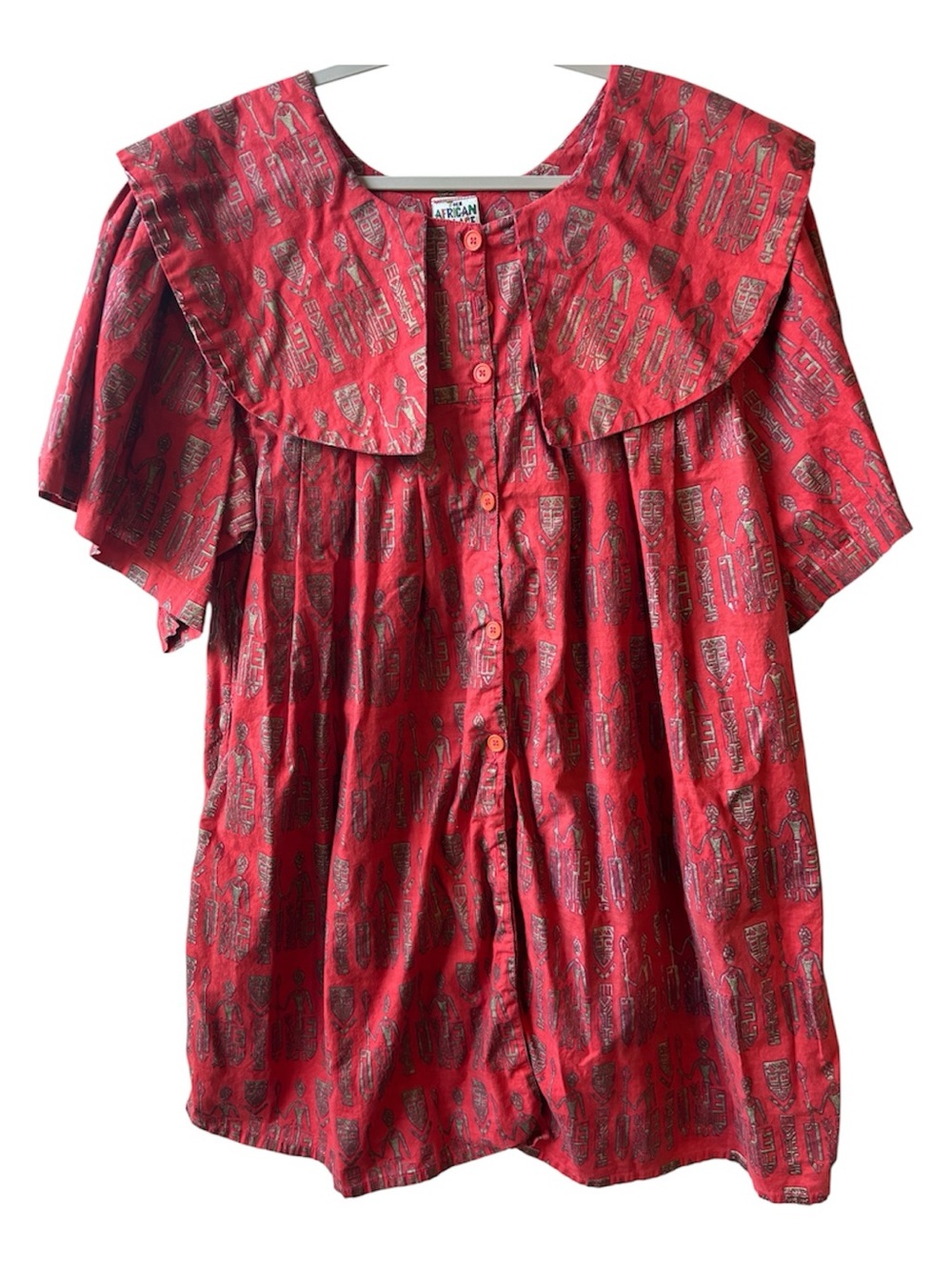 One Size Fits Most The African Village Red Tribal Button-Front Women’s Top